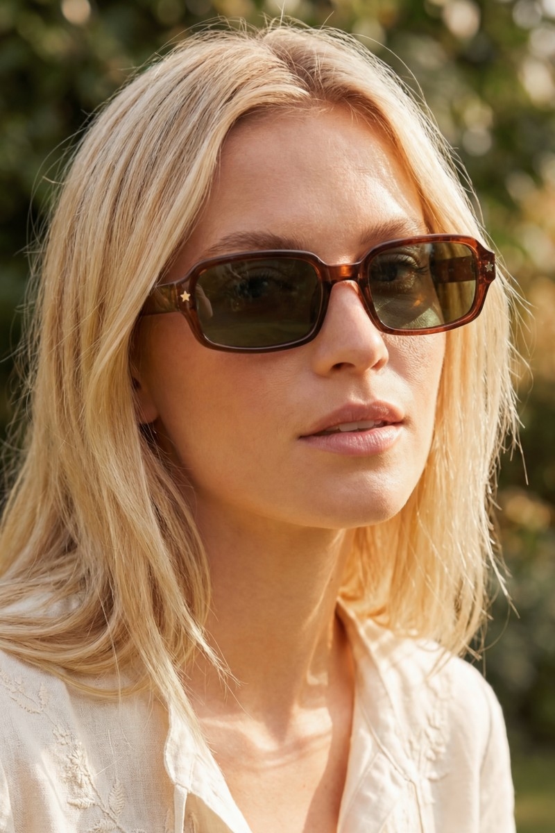 Star Accent Detail Rectangle Frame Sunglasses