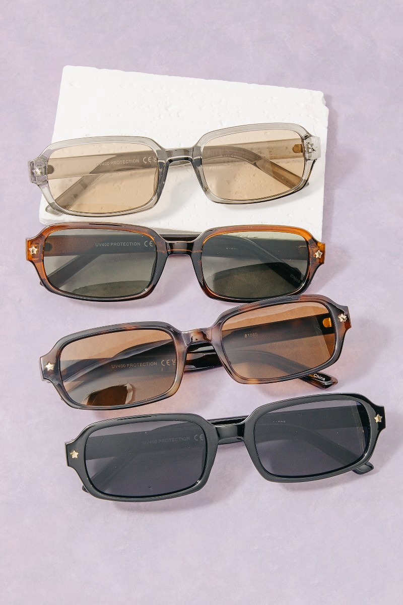 Star Accent Detail Rectangle Frame Sunglasses