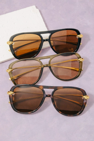 Gold Knot Hardware Oversized Aviator Sunglasses