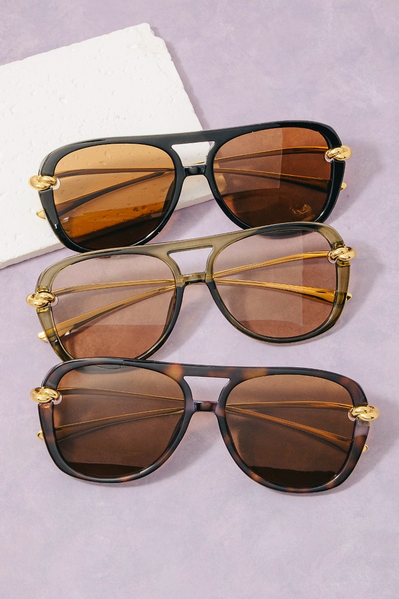 Gold Knot Hardware Oversized Aviator Sunglasses