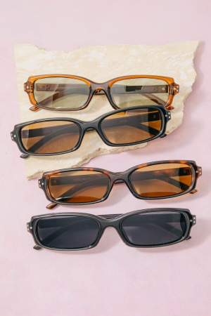 Slim Narrow Rectangle Triple Dot Detail Sunglasses