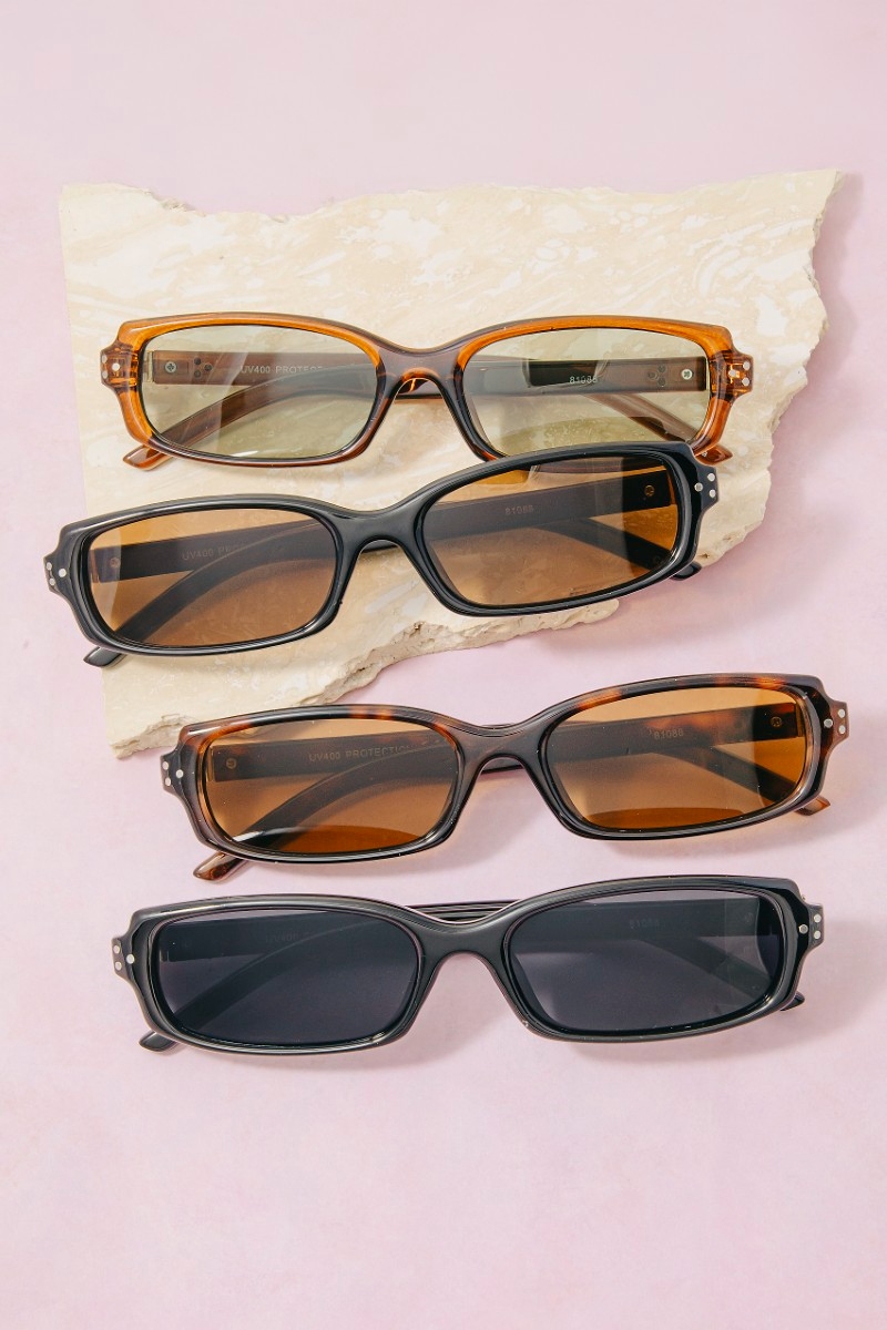 Slim Narrow Rectangle Triple Dot Detail Sunglasses
