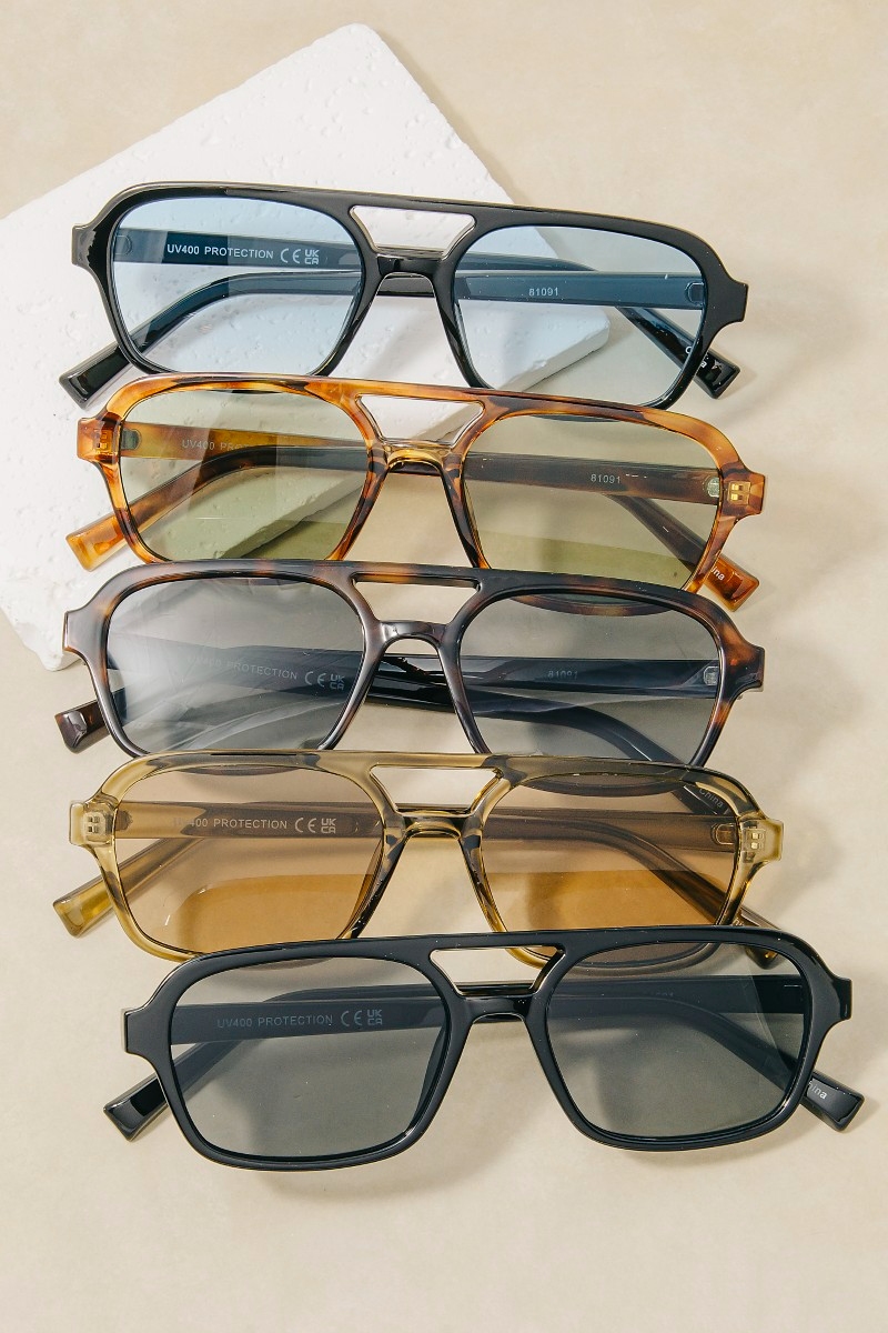 Aviator Geometric Square Sunglasses Set