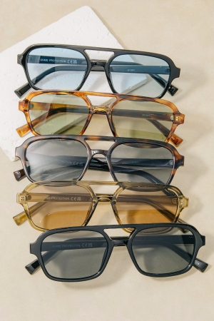 Aviator Geometric Square Sunglasses Set