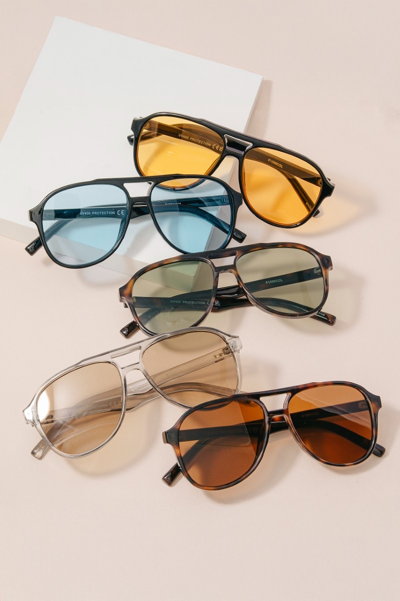 Double Bridge Detail Oversized Aviator Sunglasses