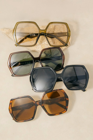 Oversized Geometric Hexagon Sunglasses Set