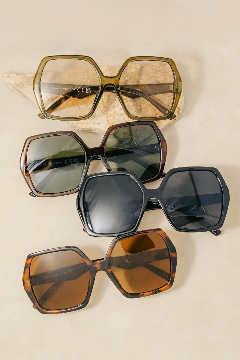 Oversized Geometric Hexagon Sunglasses Set