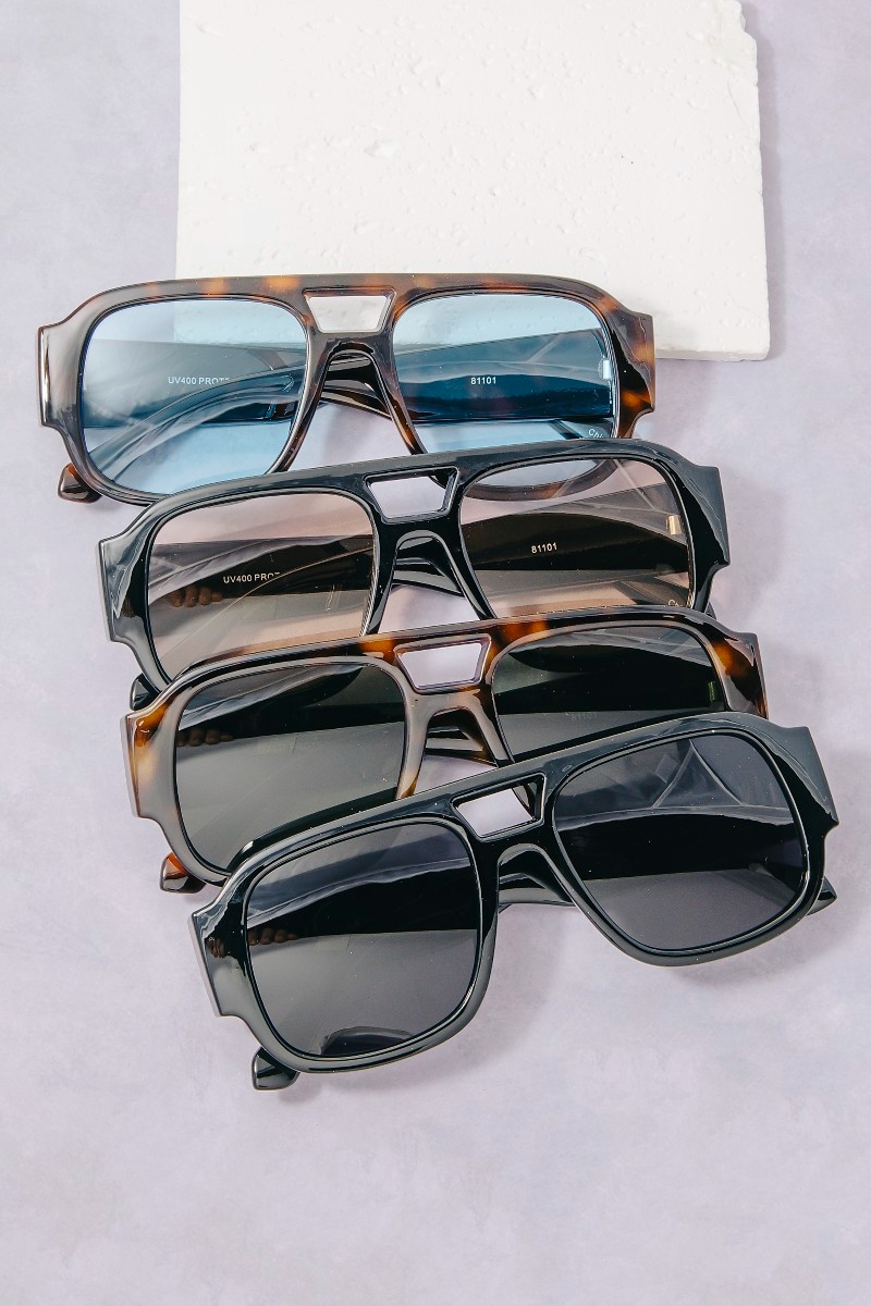 Bridge Cutout Oversized Square Flat Top Aviator Sunglasses