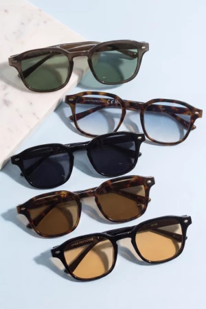 Square Frame Double Bridge Tinted Sunglasses