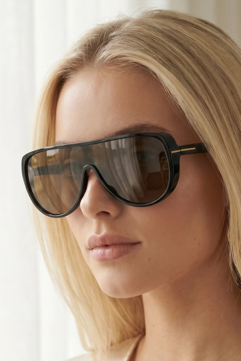 Oversized Flat Top Shield Single Lens Sunglasses