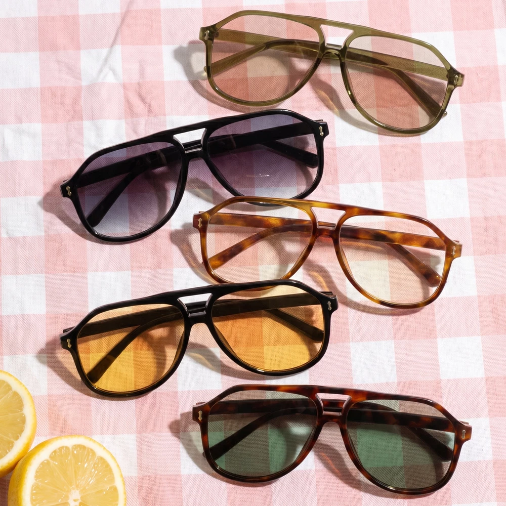 Retro Double Bridge Aviator Tinted Sunglasses