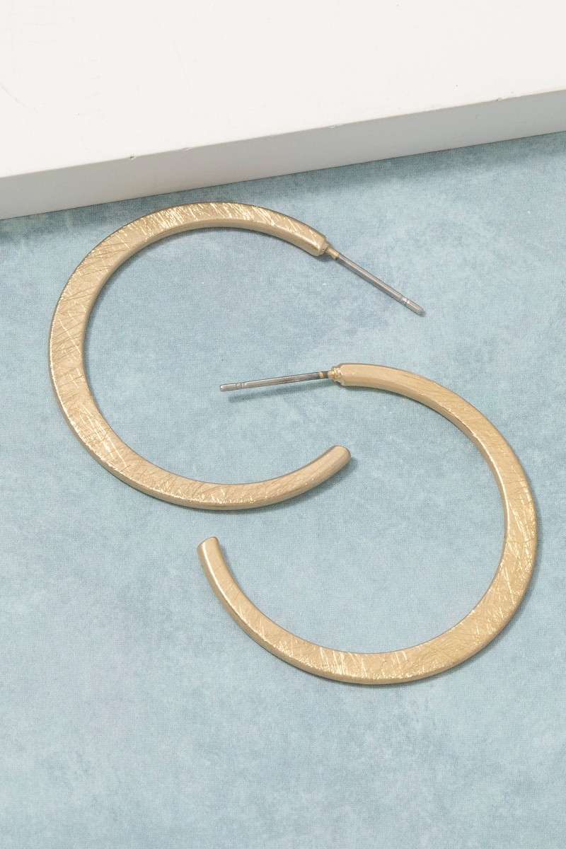 Bushed Texture Gold Hoop Earrings