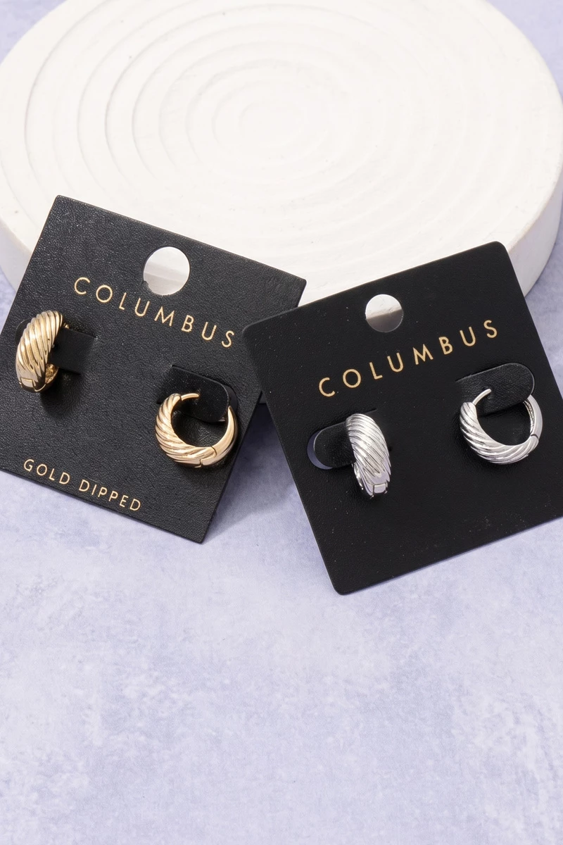 Gold Dipped Croissant Twist Huggie Hoop Earrings