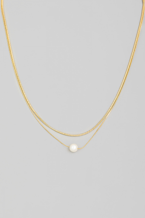 Pearly Bead Charm Layered Dainty Chain Necklace
