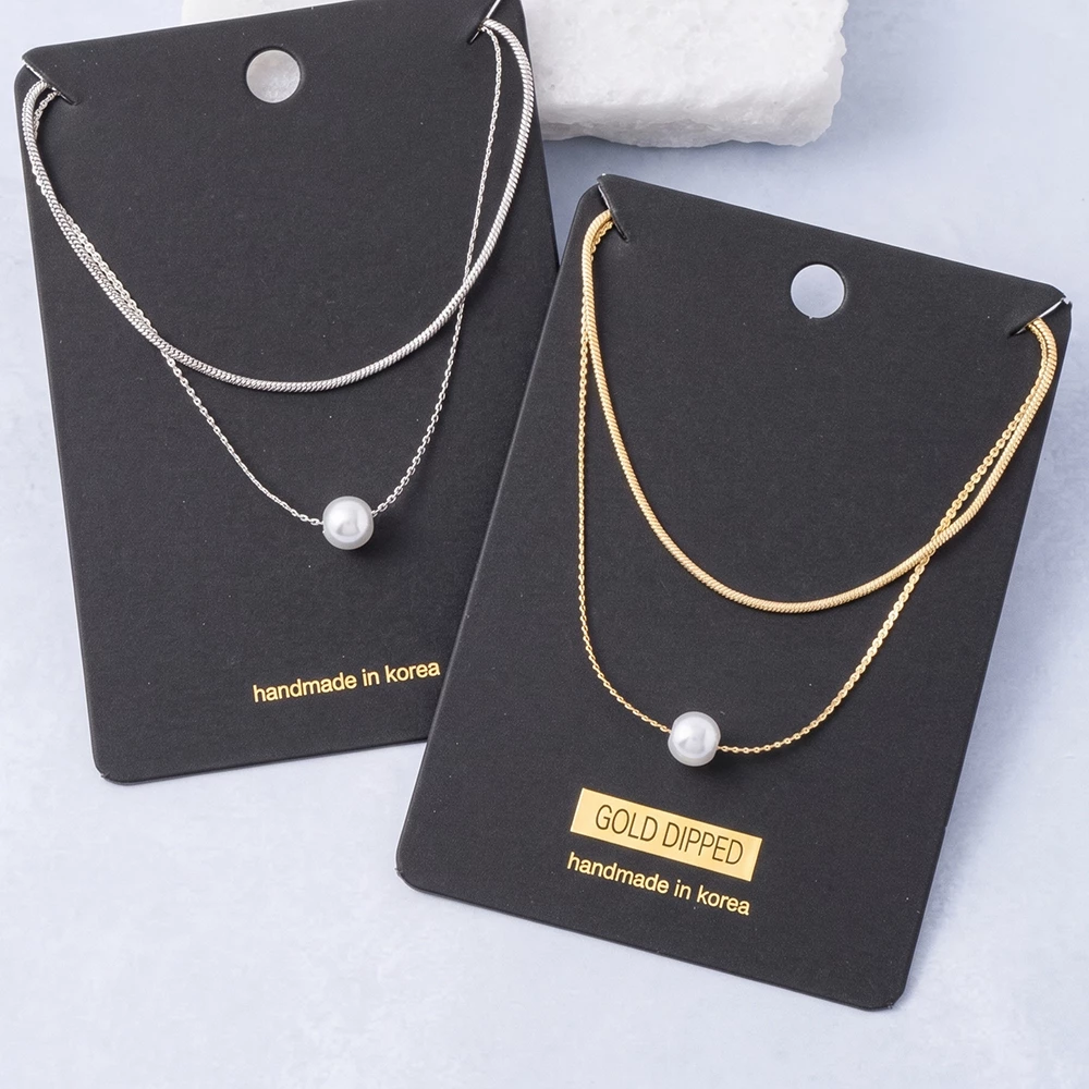 Double Layer Chain Necklace With Single Pearl