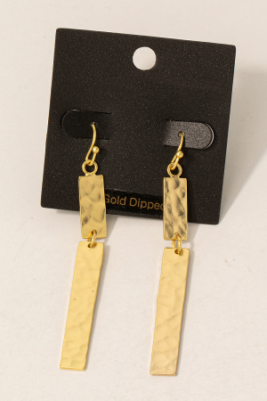 Gold Dipped Hammered Bar Drop Earrings