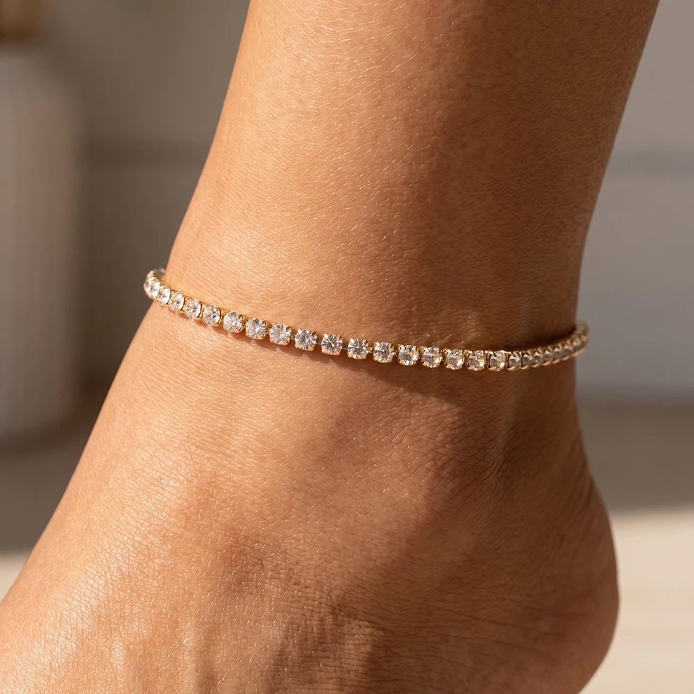 Square Glass Tennis Chain Anklet