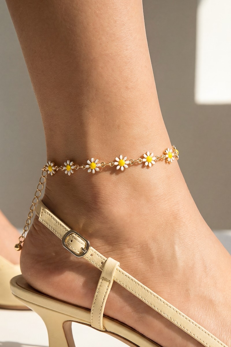 Enamel Daisy Flower Station Chain Anklet