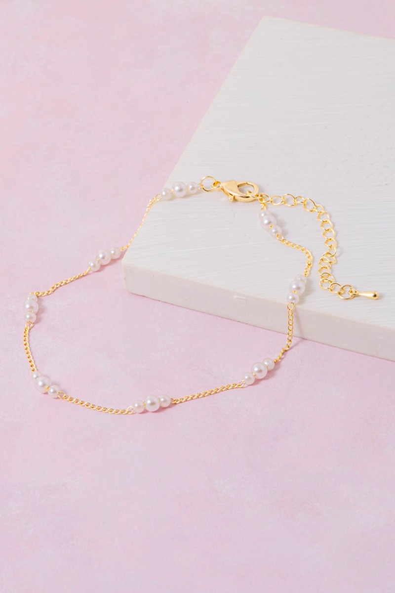 Mini Pearl Station Beads Chain Anklet