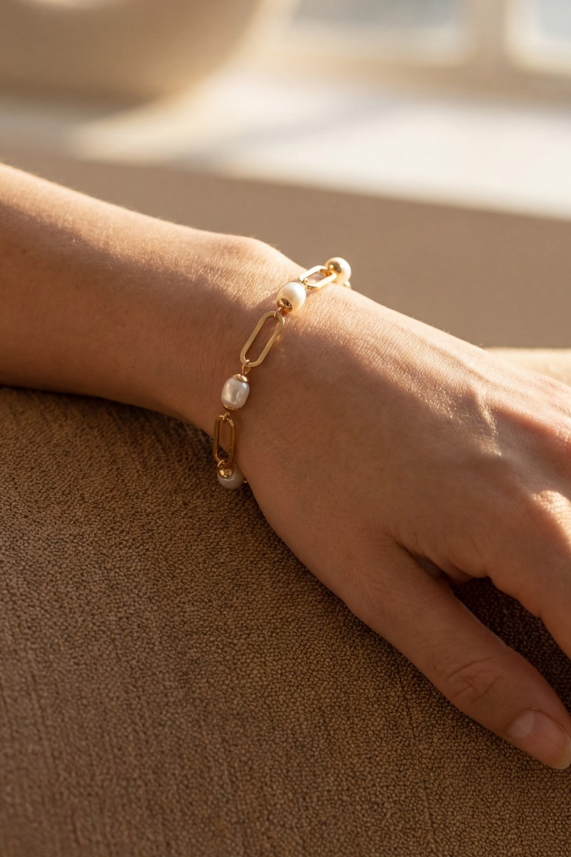 Freshwater Pearl And Oval Chain Bracelet