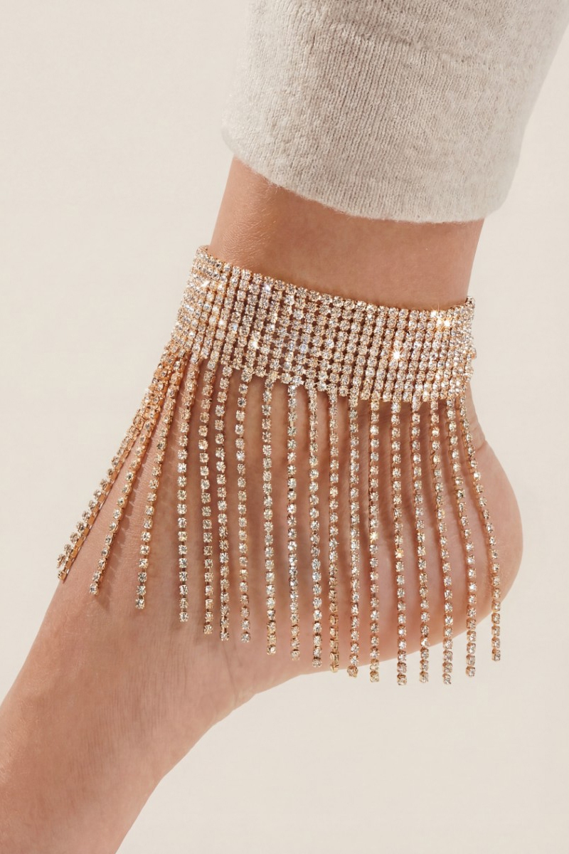 Wide Rhinestone Fringe Anklet