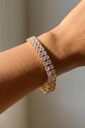 Double Row Cz Panther Link Bracelet