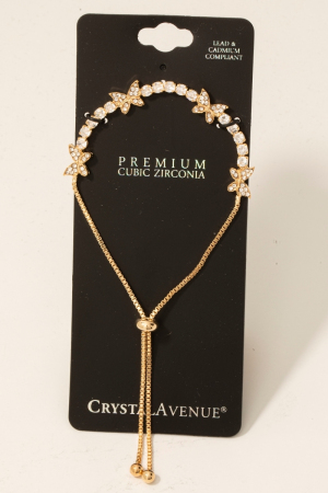 Cubic Zirconia Butterfy Charms Cord Bracelet