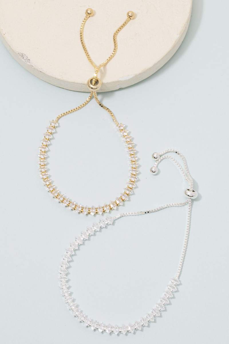 Oval Cz Tennis Gems Cube Chain Cord Bracelet