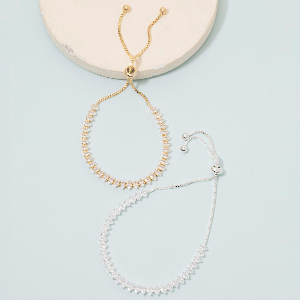 Oval Cz Tennis Gems Cube Chain Cord Bracelet