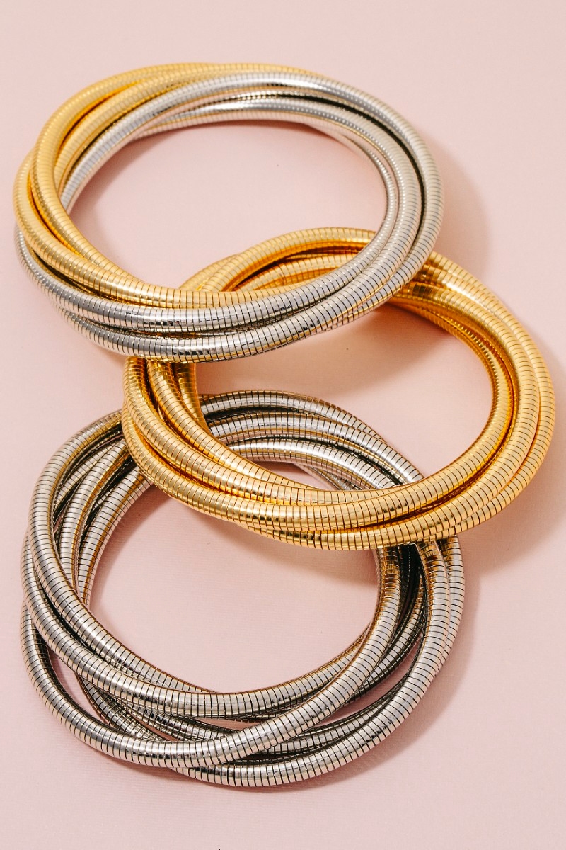 Knotted Elastic Metallic Coil Bracelet Set