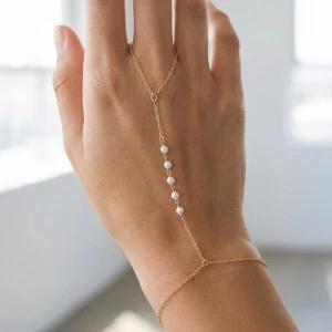 Dainty Pearl Beaded Hand Chain Bracelet