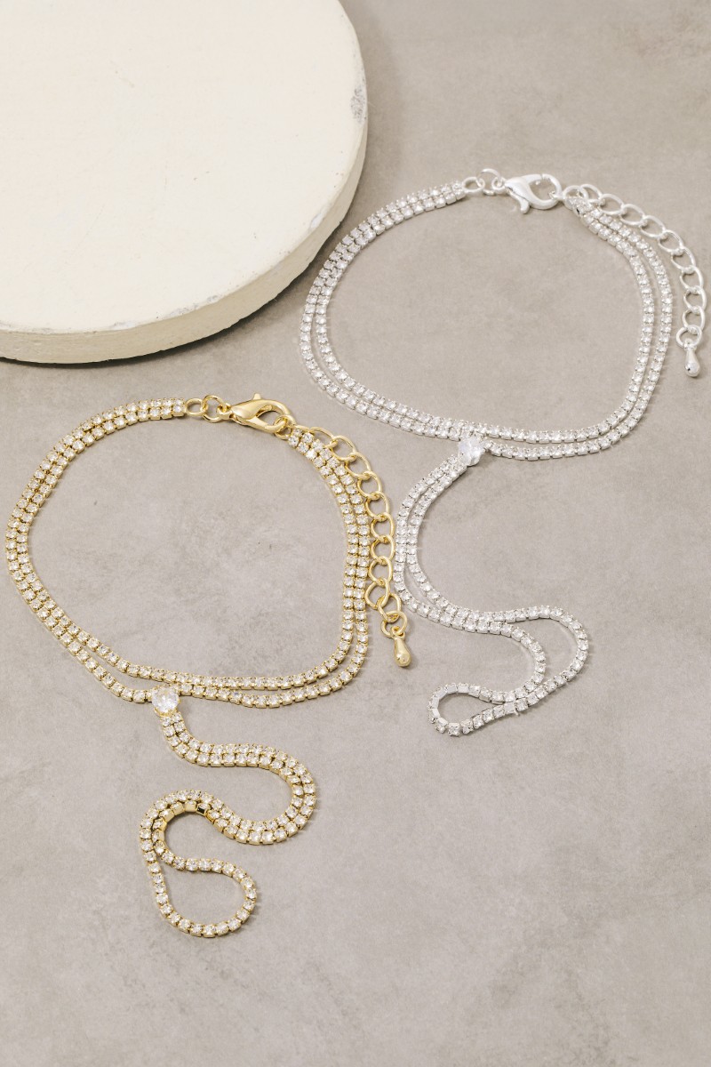 Layered Tennis Hand Chain Bracelet