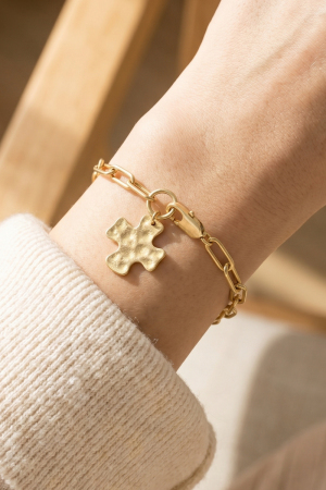 Hammered Square Cross Charm Paperclip Chain Bracelet