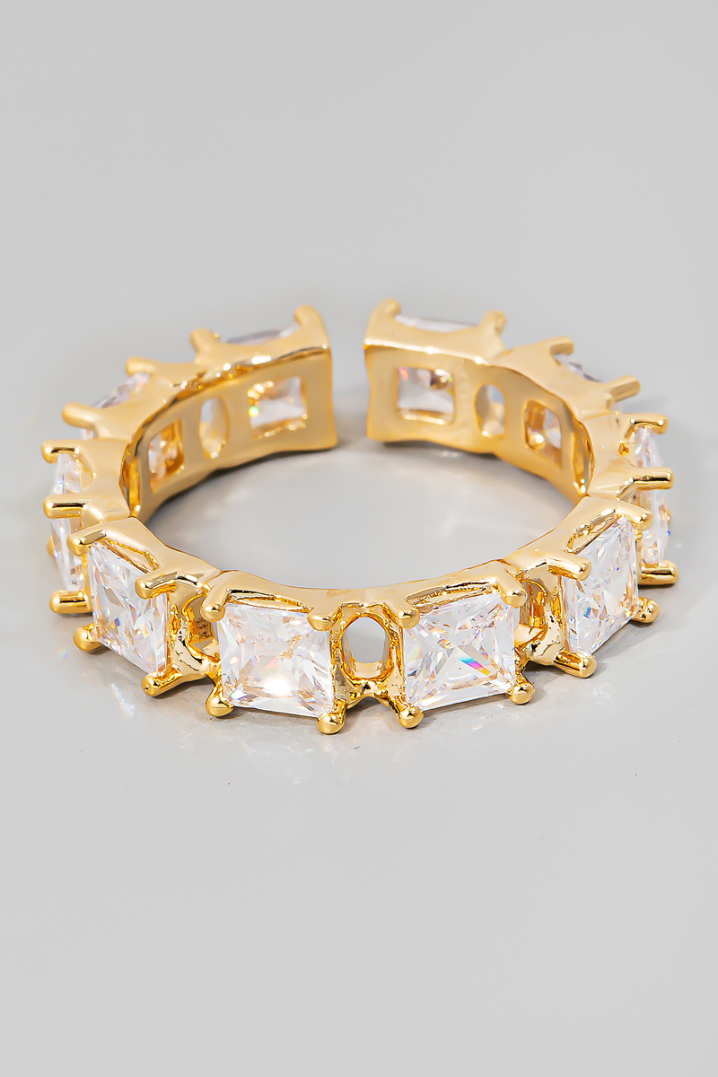 Square Rhinestone Studs Metallic Band Ring