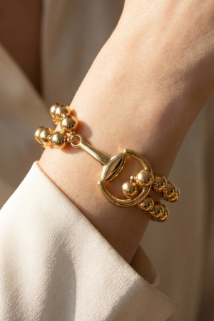 Double Strand Gold Bead Toggle Ring Bracelet