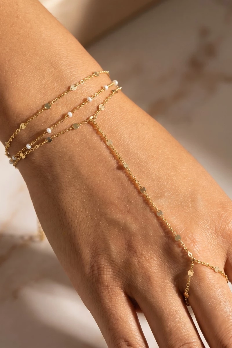 Layered Pearl Station Hand Chain Bracelet