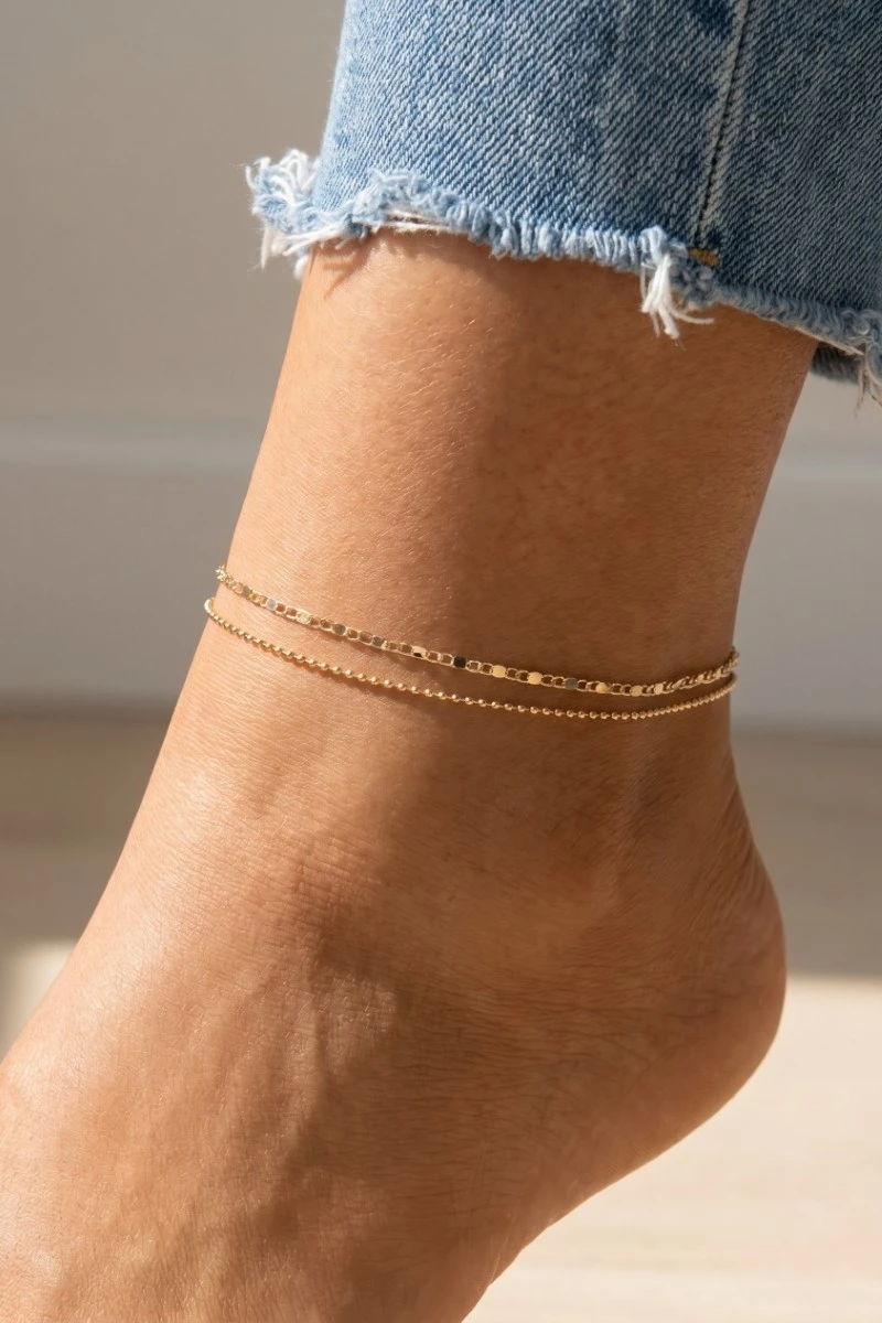 Dainty Double Strand Layered Flat Chain Anklet