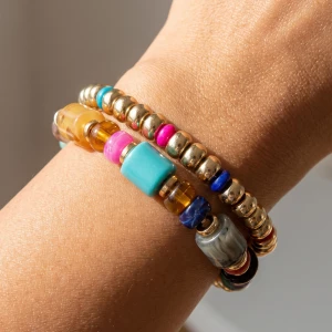 Marbled Bead And Disc Two Piece Stretch Bracelet Set