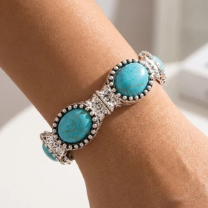 Turquoise Oval Station Western Stretch Bracelet