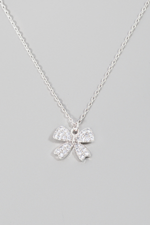 Pave Ribbon Bow Pendant Necklace