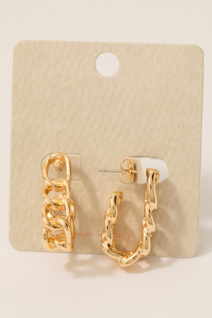 Solid Link Oval Chain Hoop Earrings