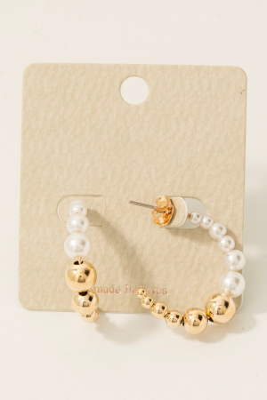 Pearl And Metallic Beaded Hoop Earrings