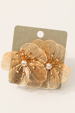 Thin Metallic Filigree Flower Stud Earrings