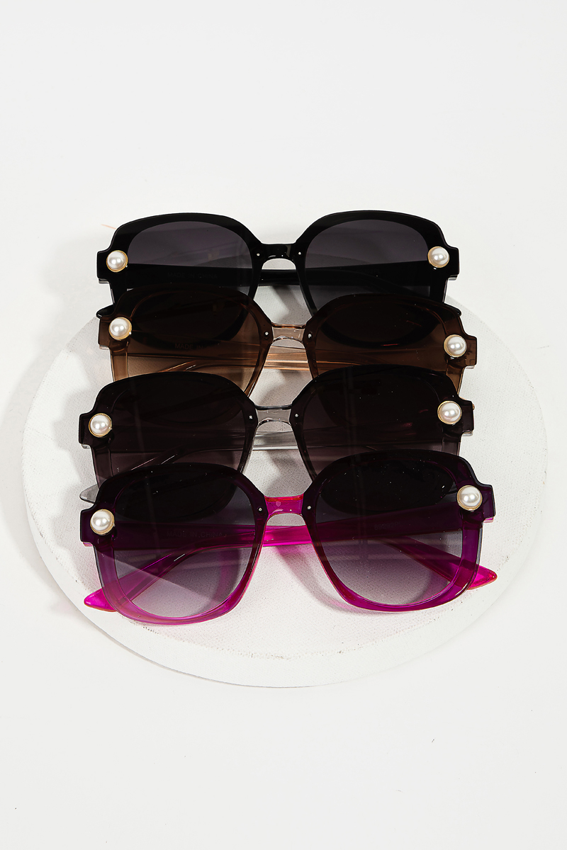 Acetate Shield Frame Pearl Stud Sunglasses