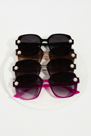 Acetate Shield Frame Pearl Stud Sunglasses