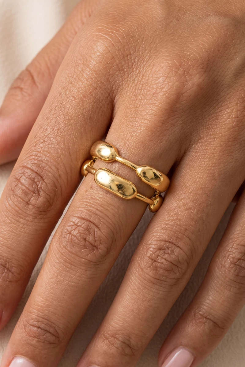 Molten Pebble Double Band Open Cuff Ring