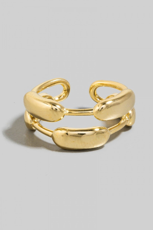Layered Metallic Ovals Open Band Ring