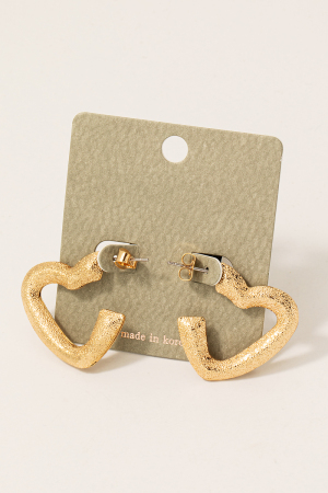 Rough Textured Heart Hoop Earrings