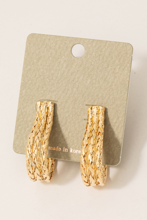 Triple Layered Rope Textured J Hoop Earrings