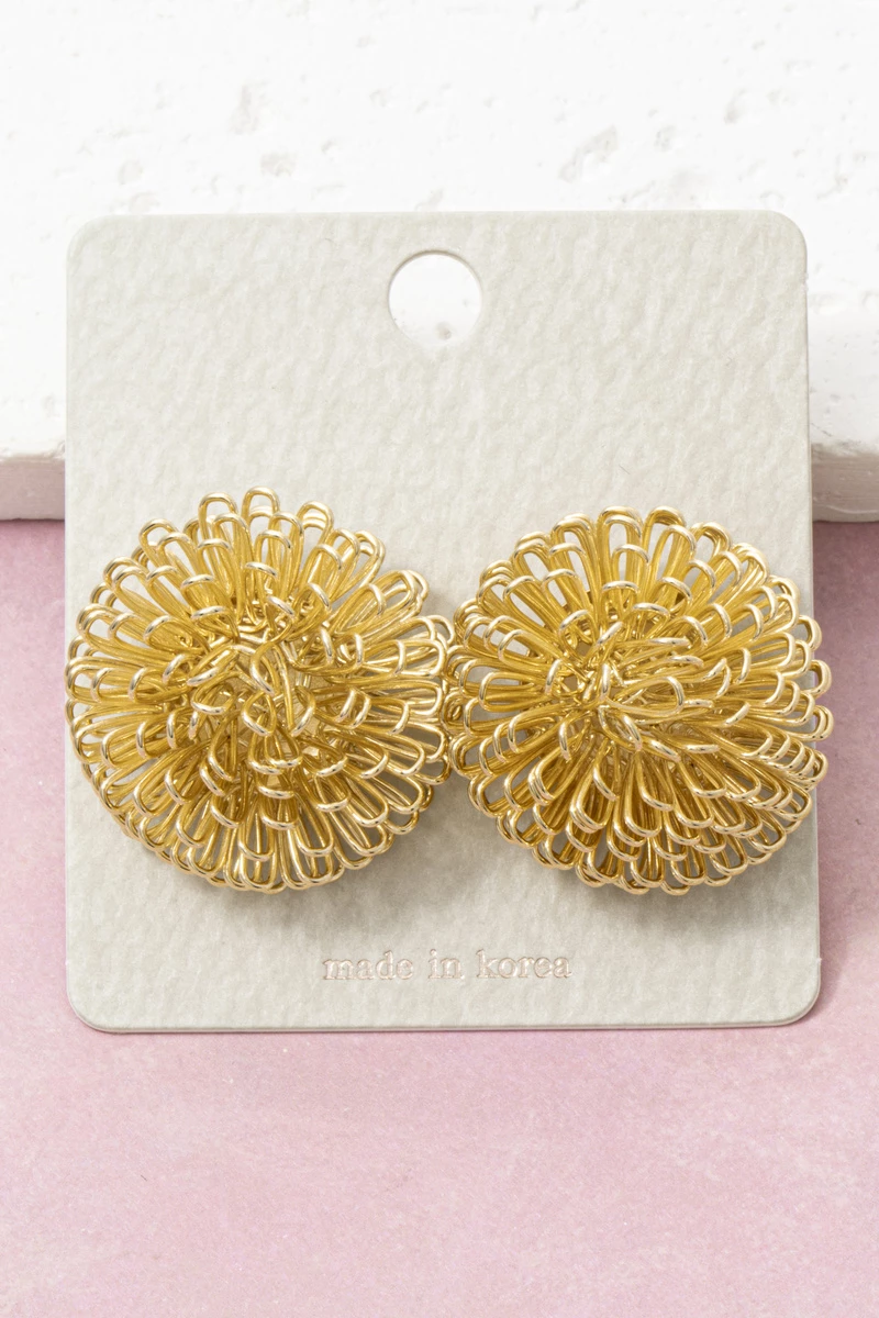 Looped Wire Pom Pom Ball Stud Earrings